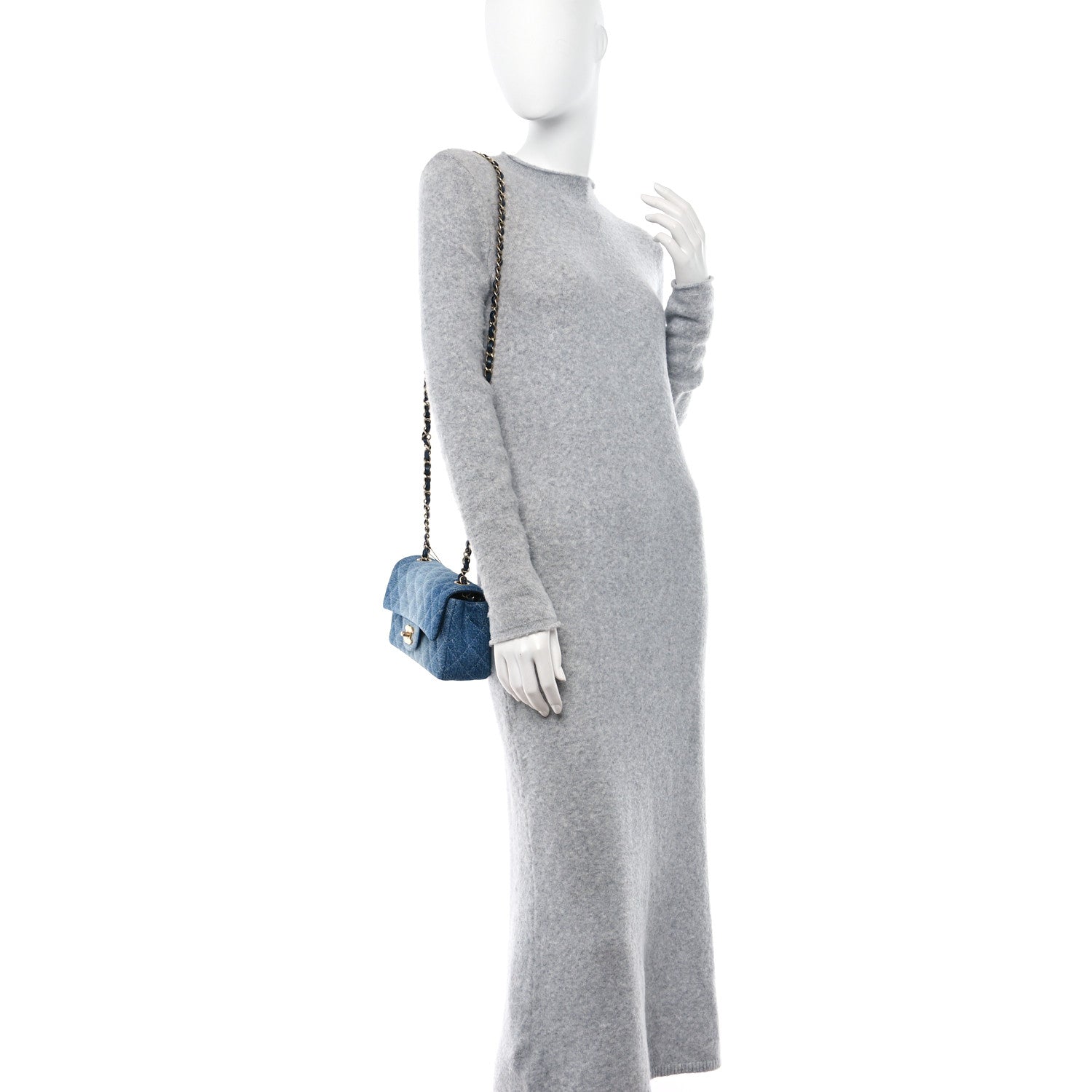 Chanel Washed Denim Quilted Mini Rectangular Flap Blue 2 of 15