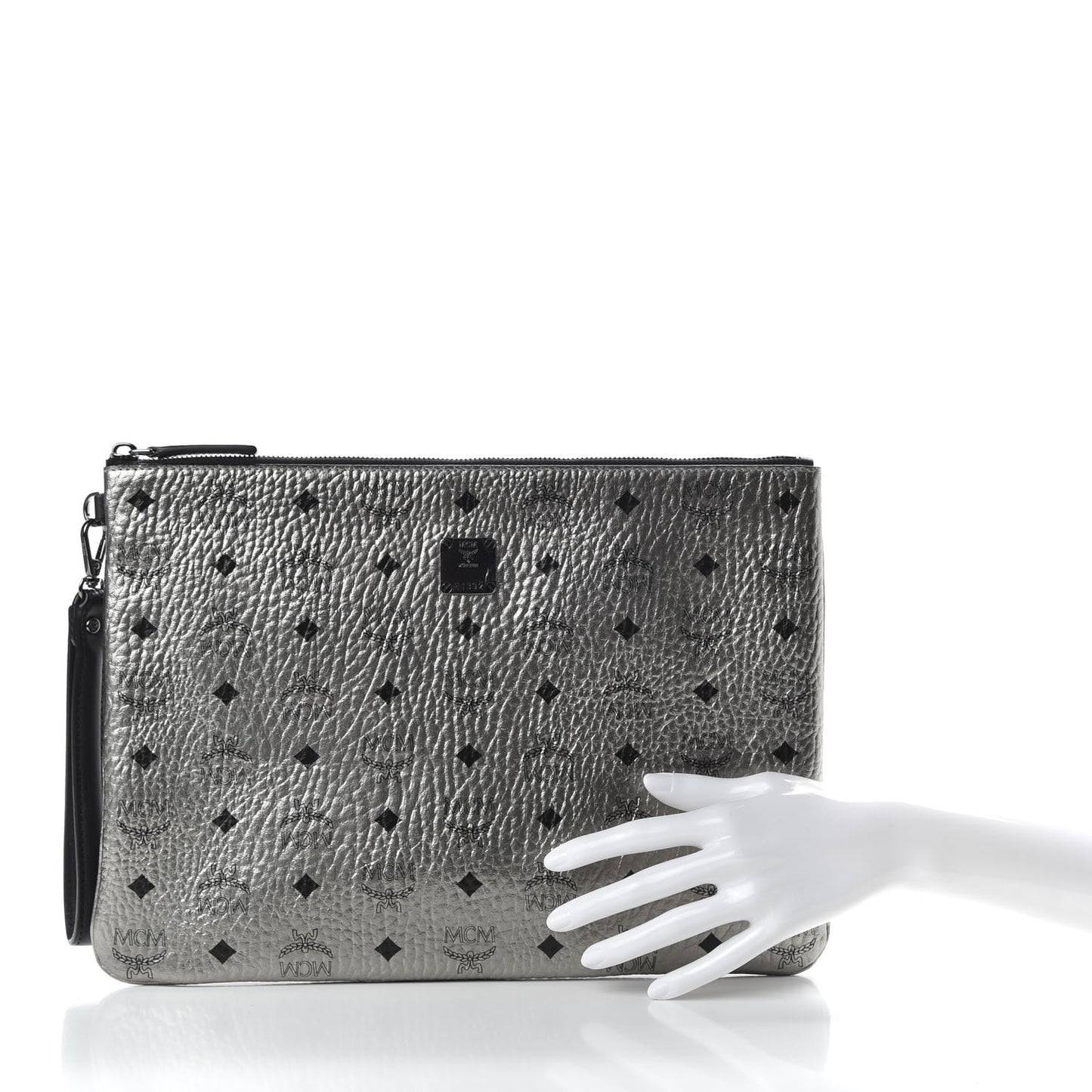 Metallic Visetos Large Stark Wristlet Pouch Silver