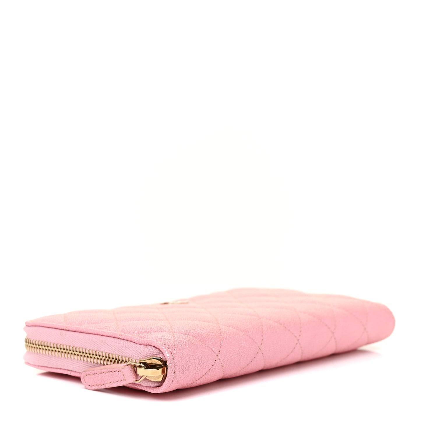 Iridescent Caviar Quilted Large Zip Around Wallet Pink