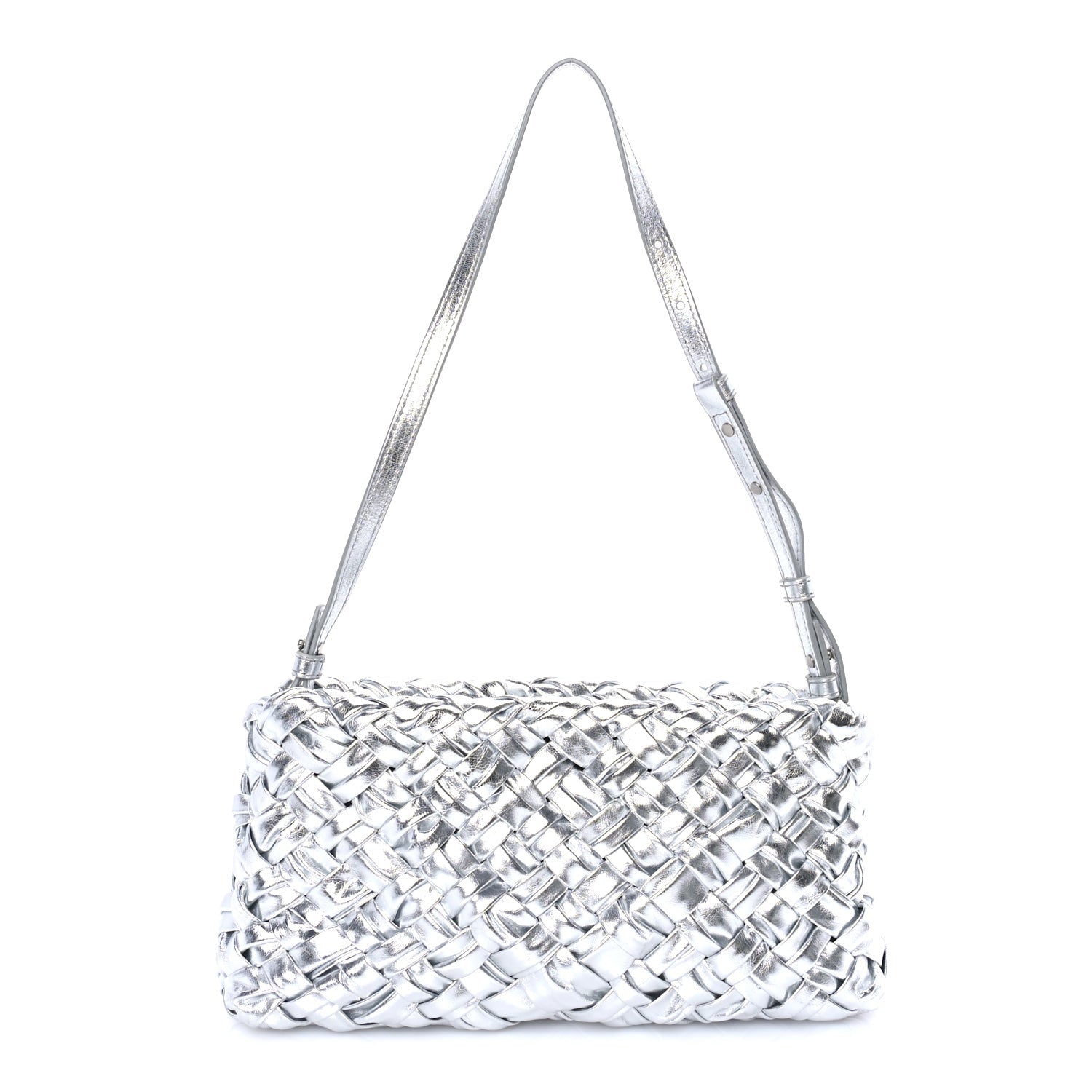 Bottega Veneta Calfskin Intrecciato Kalimero Cha-Cha Clutch  Silver 1 of 7