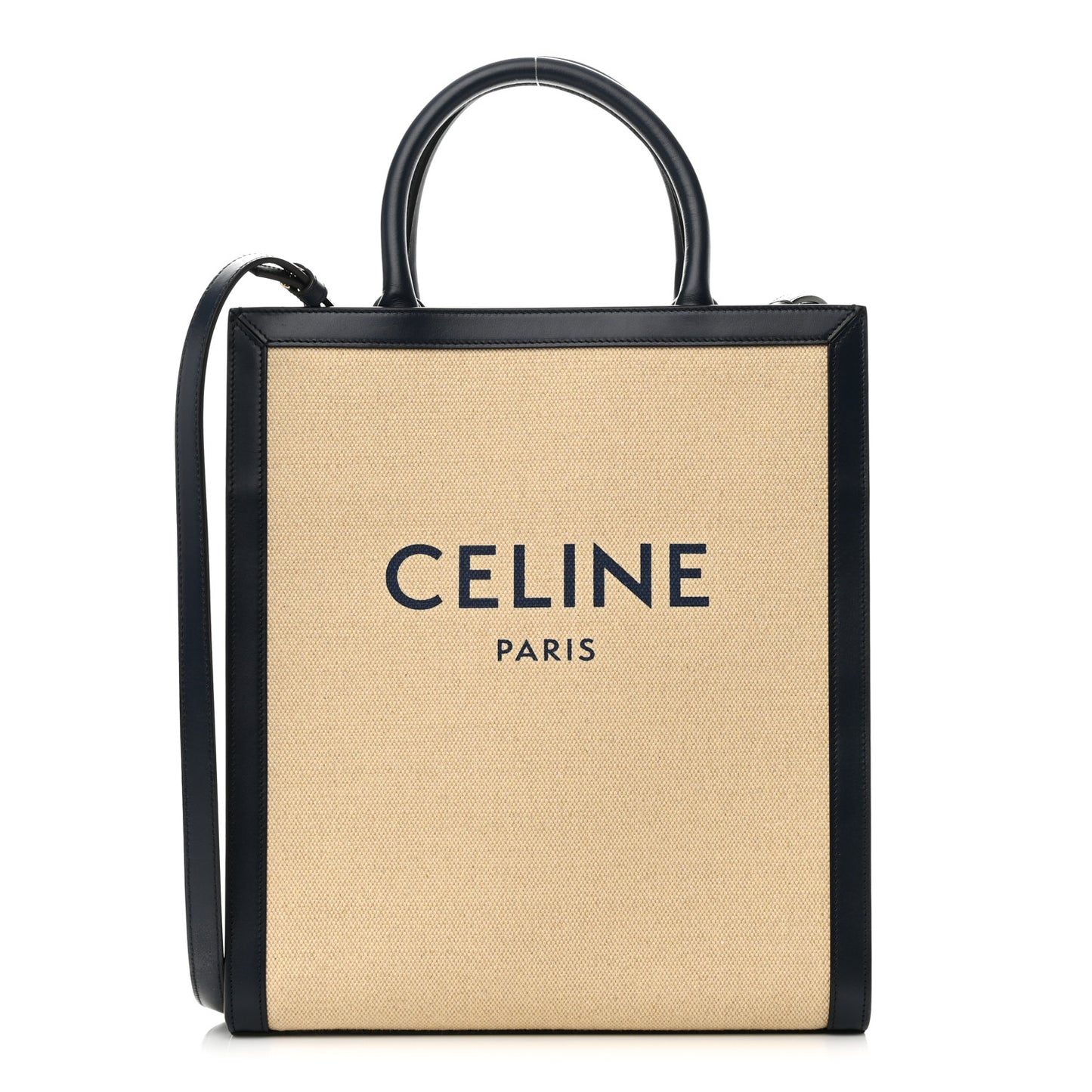 Canvas Calfskin Small Vertical Cabas Vanilla Navy