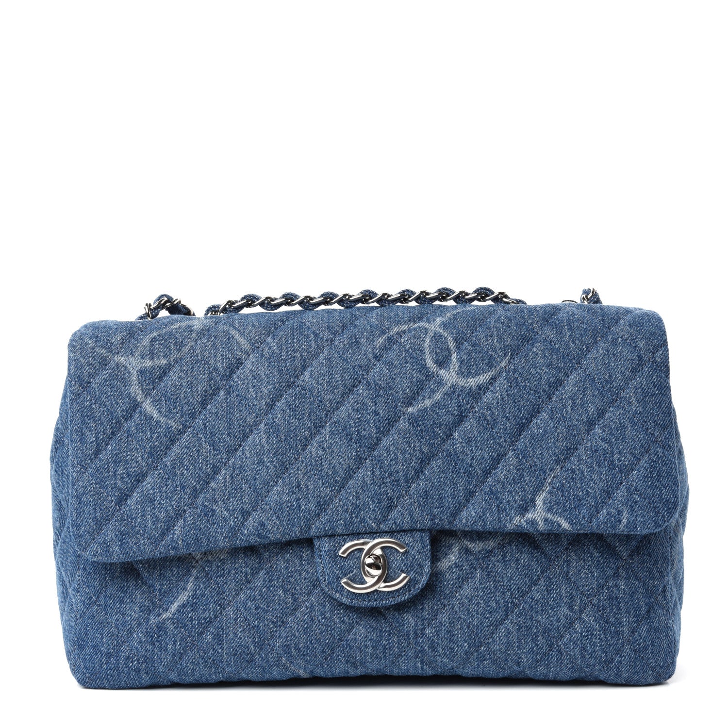 Chanel Denim Quilted CC Print Jumbo Single Flap Blue 1 of 10