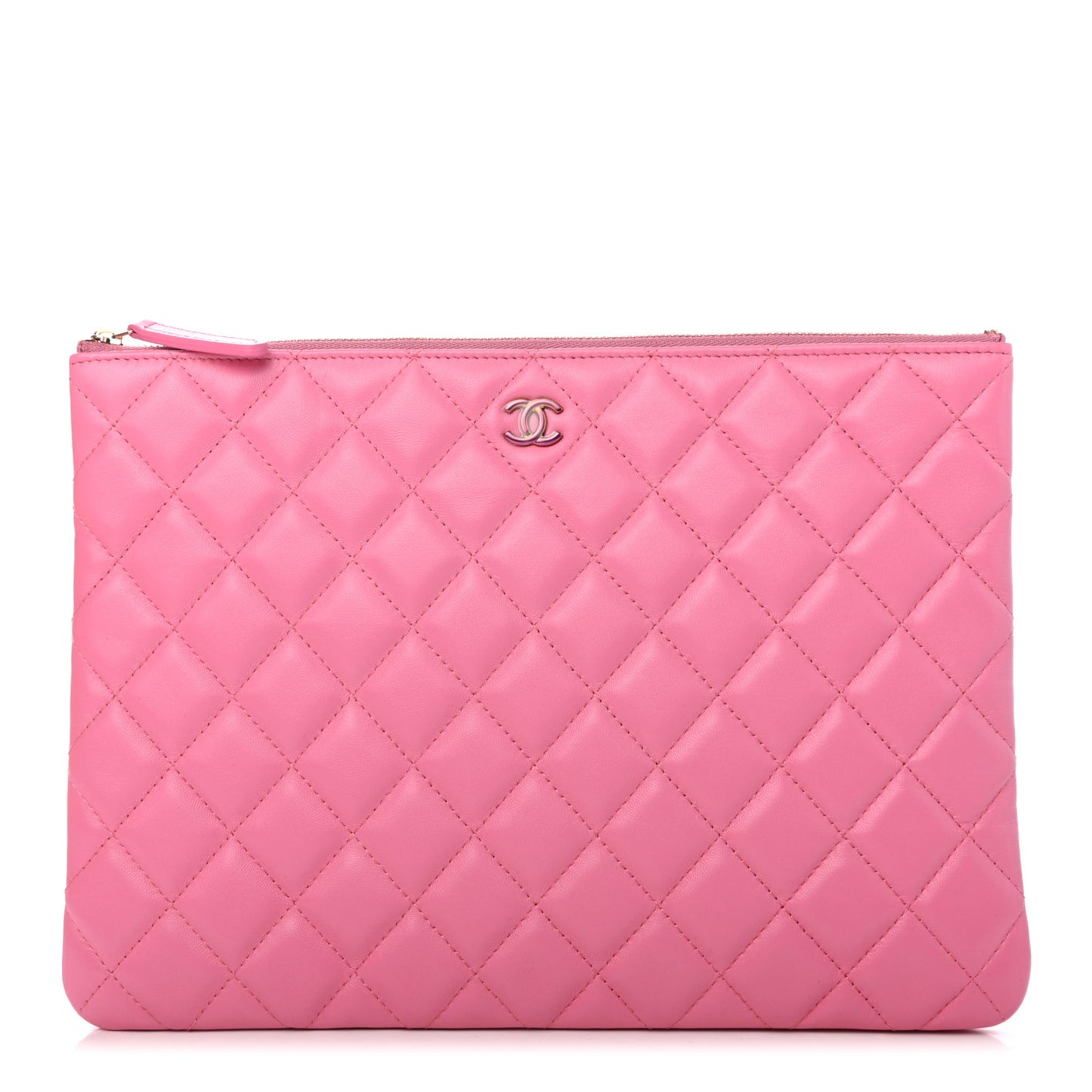 Lambskin Quilted Medium CC Cosmetic Case Pink Yellow