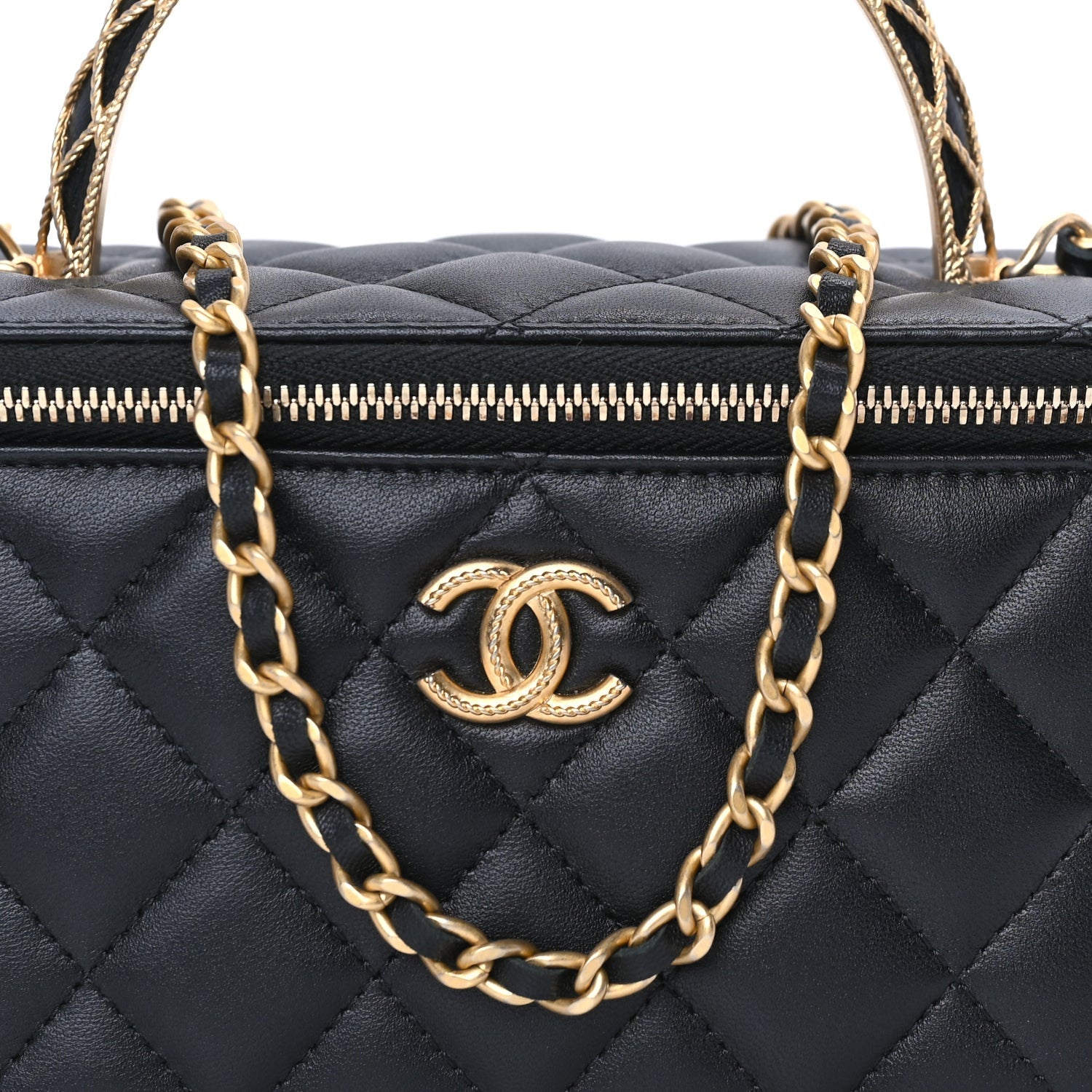 Chanel Lambskin Quilted Metal Twist Small Top Handle Vanity Case With Chain  Black 8 of 10