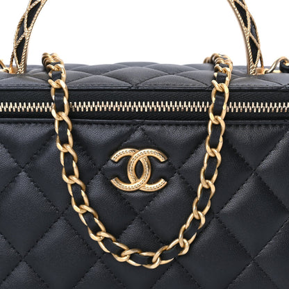 Chanel Lambskin Quilted Metal Twist Small Top Handle Vanity Case With Chain  Black 8 of 10