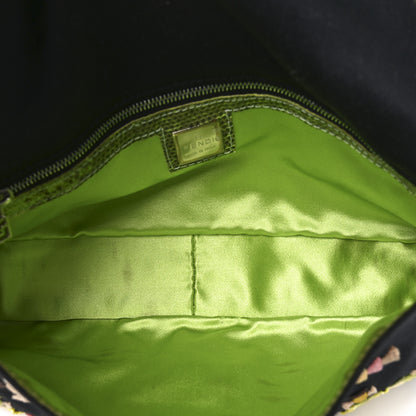 Fendi Neoprene Lizard Beaded Embroidered Baguette Black Green Multicolor 5 of 9