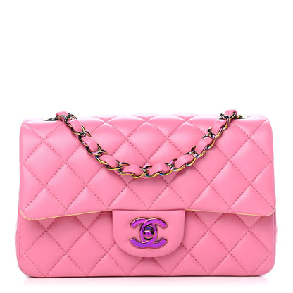Chanel Lambskin Quilted Mini Rectangular Flap Pink Yellow 1 of 9