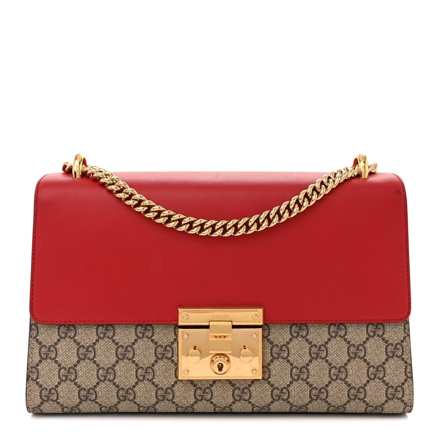 Gucci GG Supreme Monogram Calfskin Medium Padlock Shoulder Bag Beige Hibiscus Red New Rosette 1 of 16