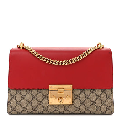 Gucci GG Supreme Monogram Calfskin Medium Padlock Shoulder Bag Beige Hibiscus Red New Rosette 1 of 16
