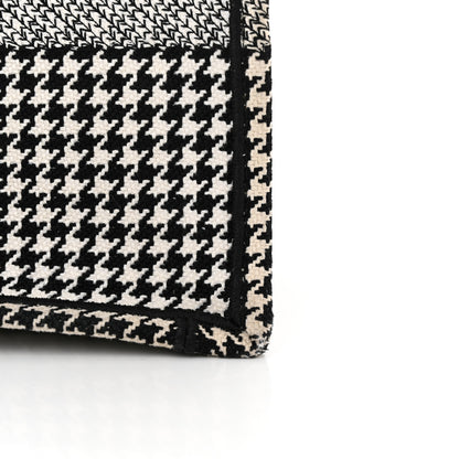 Christian Dior Canvas Houndstooth Embroidered Medium Book Tote Black White 17 of 27