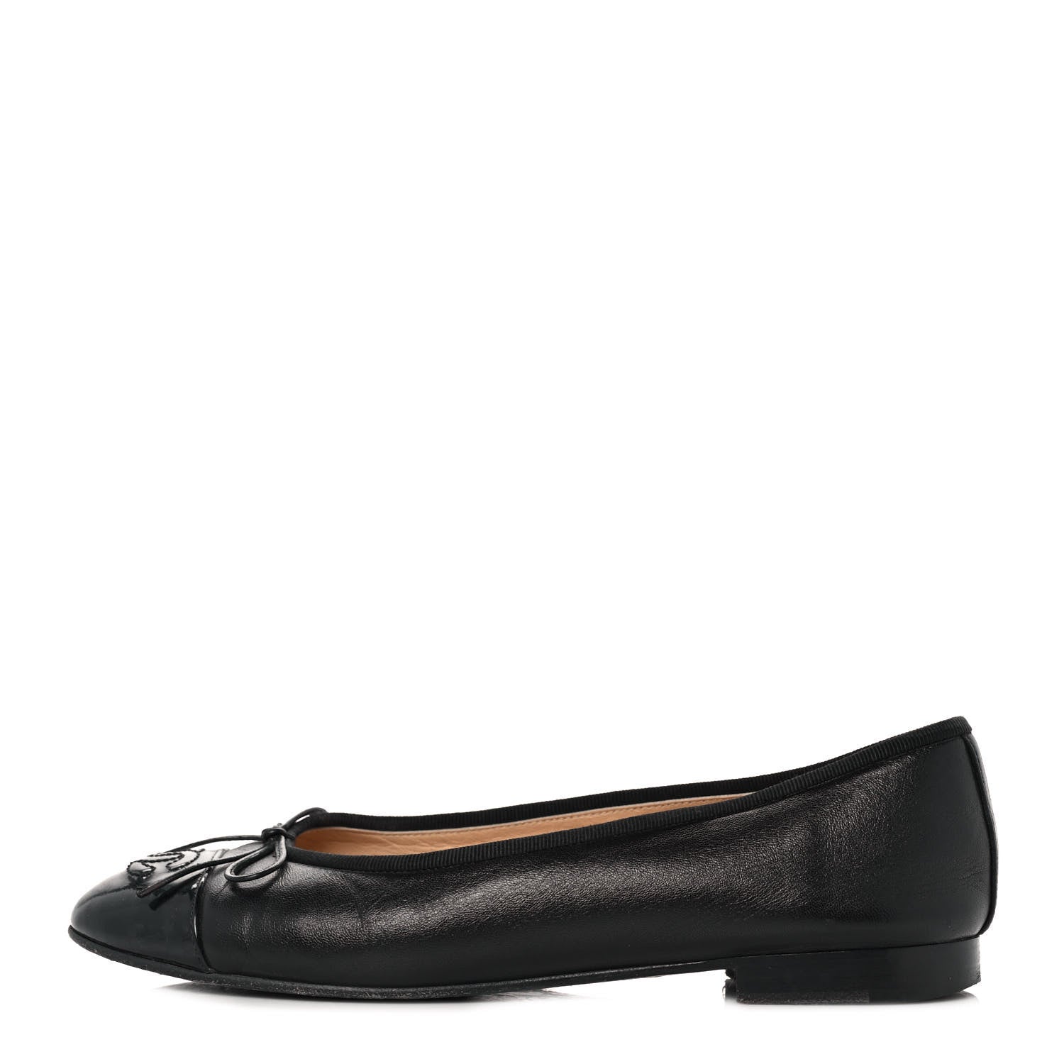 Chanel Lambskin Patent Cap Toe Ballerina Flats 37 Black 1 of 9