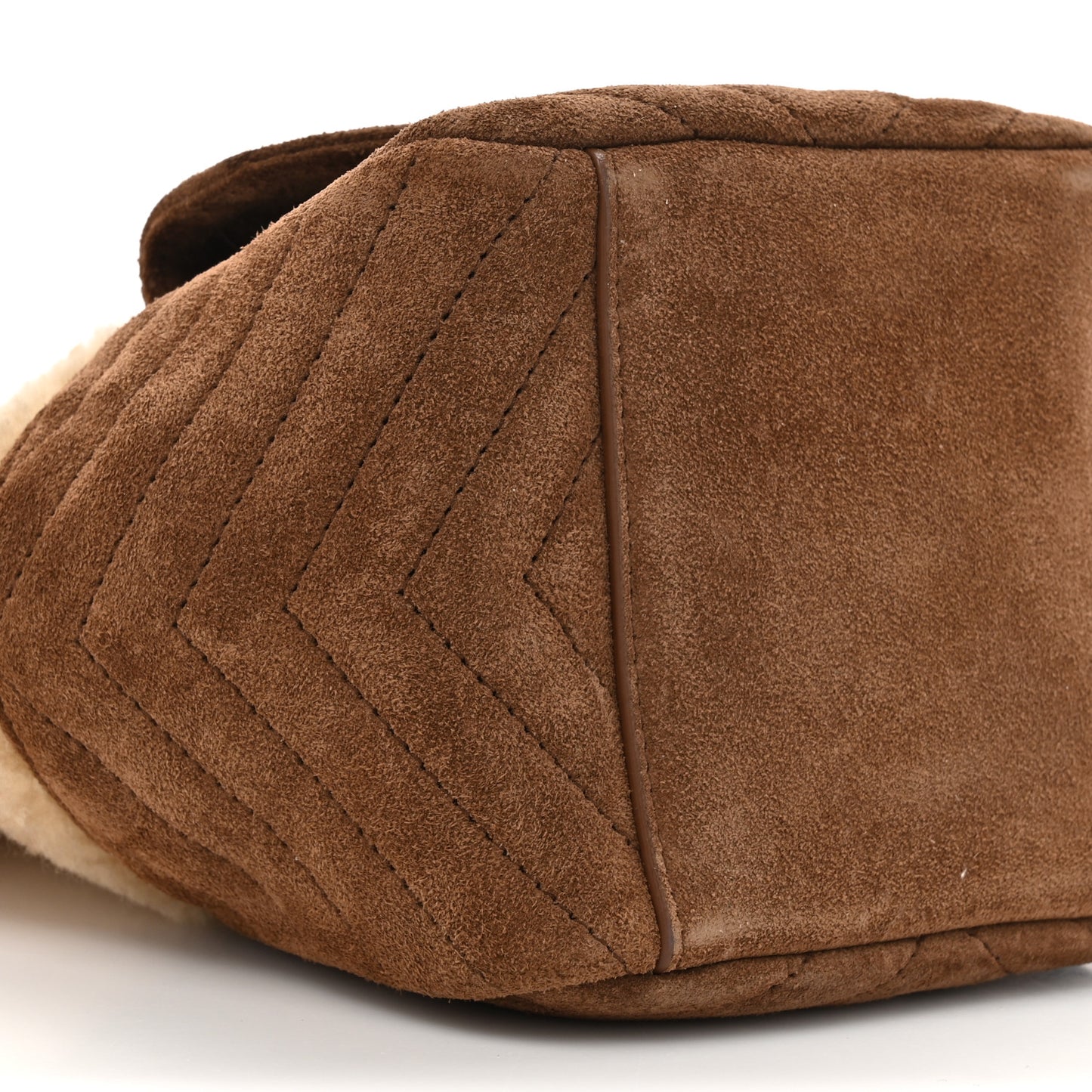 Shearling Suede Monogram Joe Nano Bucket Bag Dark Cigar Natural Beige