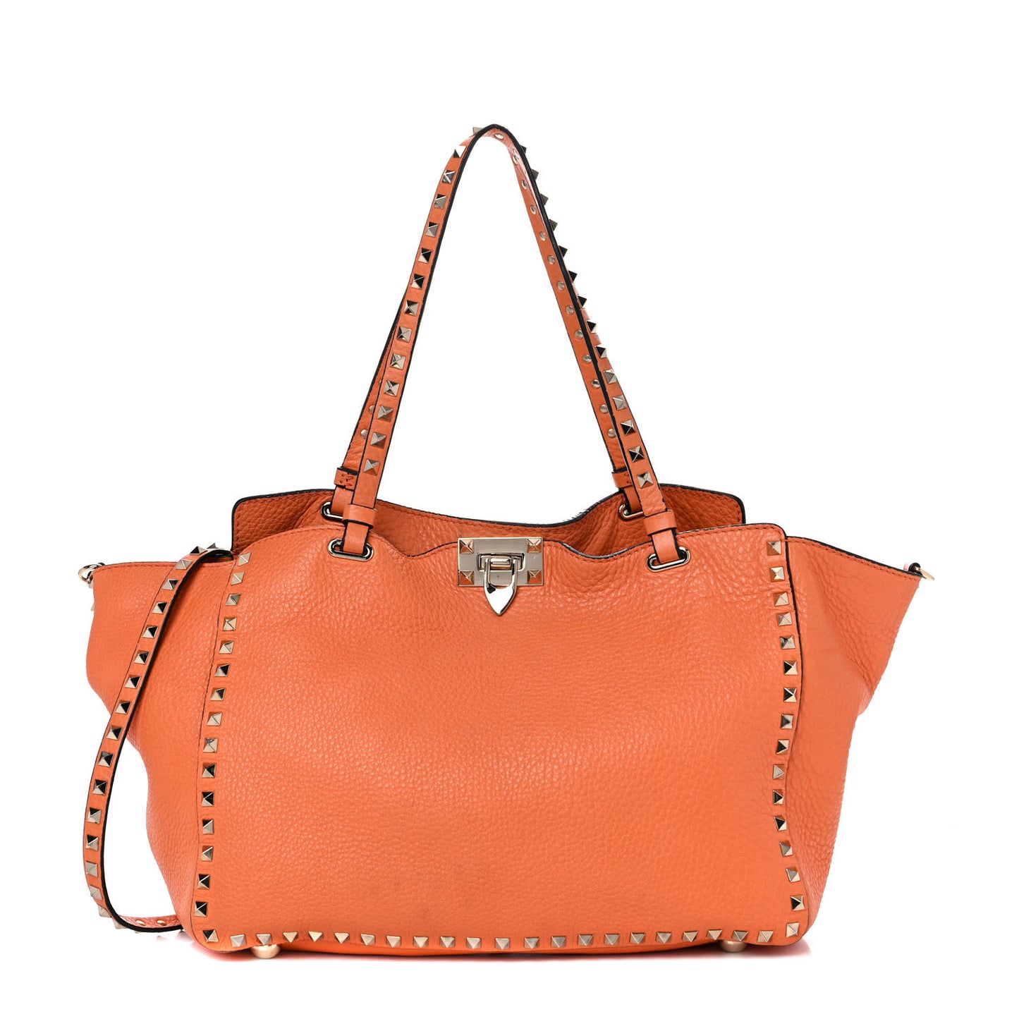 Pebbled Calfskin Medium Rockstud Tote Melon Sorbet