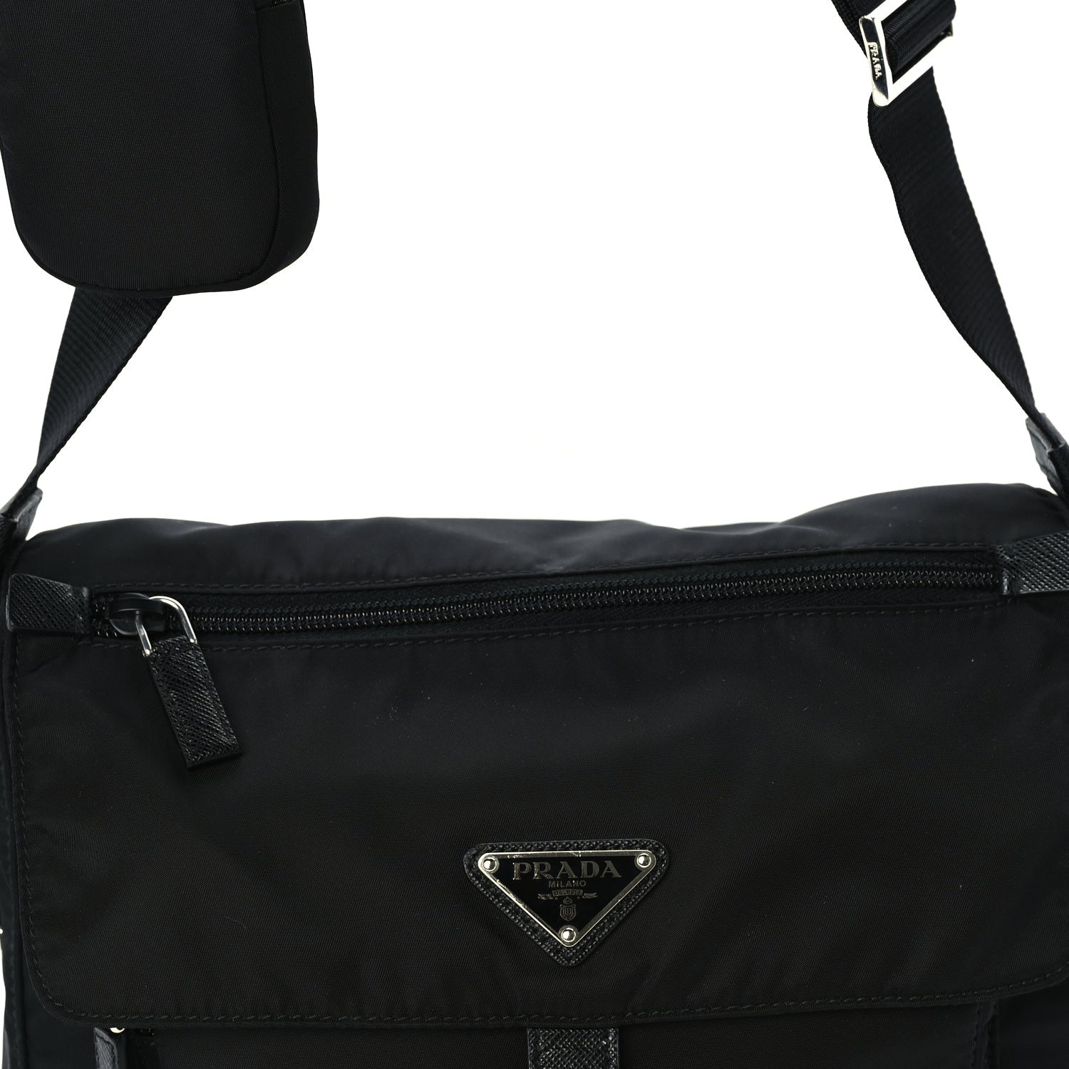 Prada Re-Nylon Vela Saffiano Pocket Single Buckle Messenger Shoulder Bag  Black 6 of 8