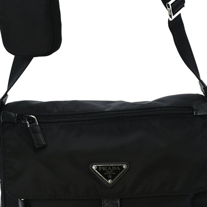 Prada Re-Nylon Vela Saffiano Pocket Single Buckle Messenger Shoulder Bag  Black 6 of 8