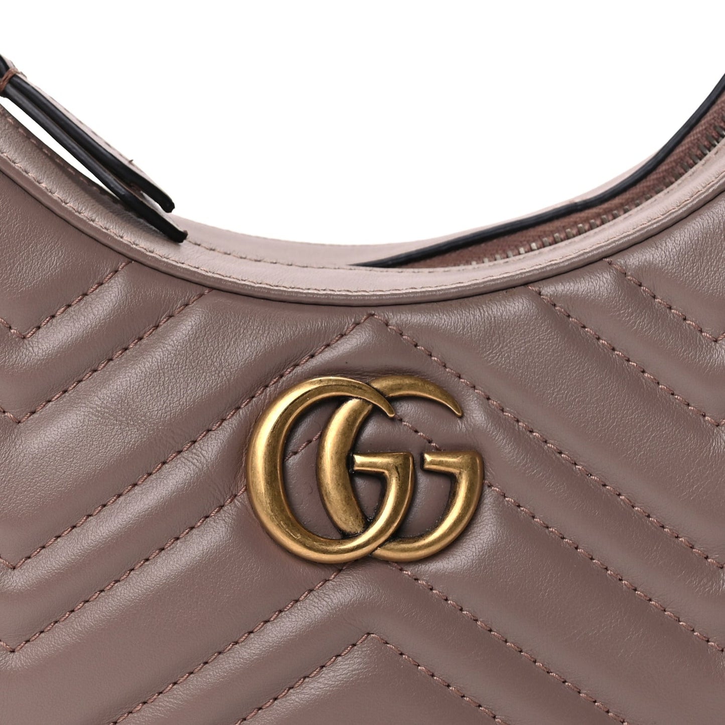 Calfskin Matelasse Chevron Mini GG Marmont Half Moon Hobo Porcelain Rose