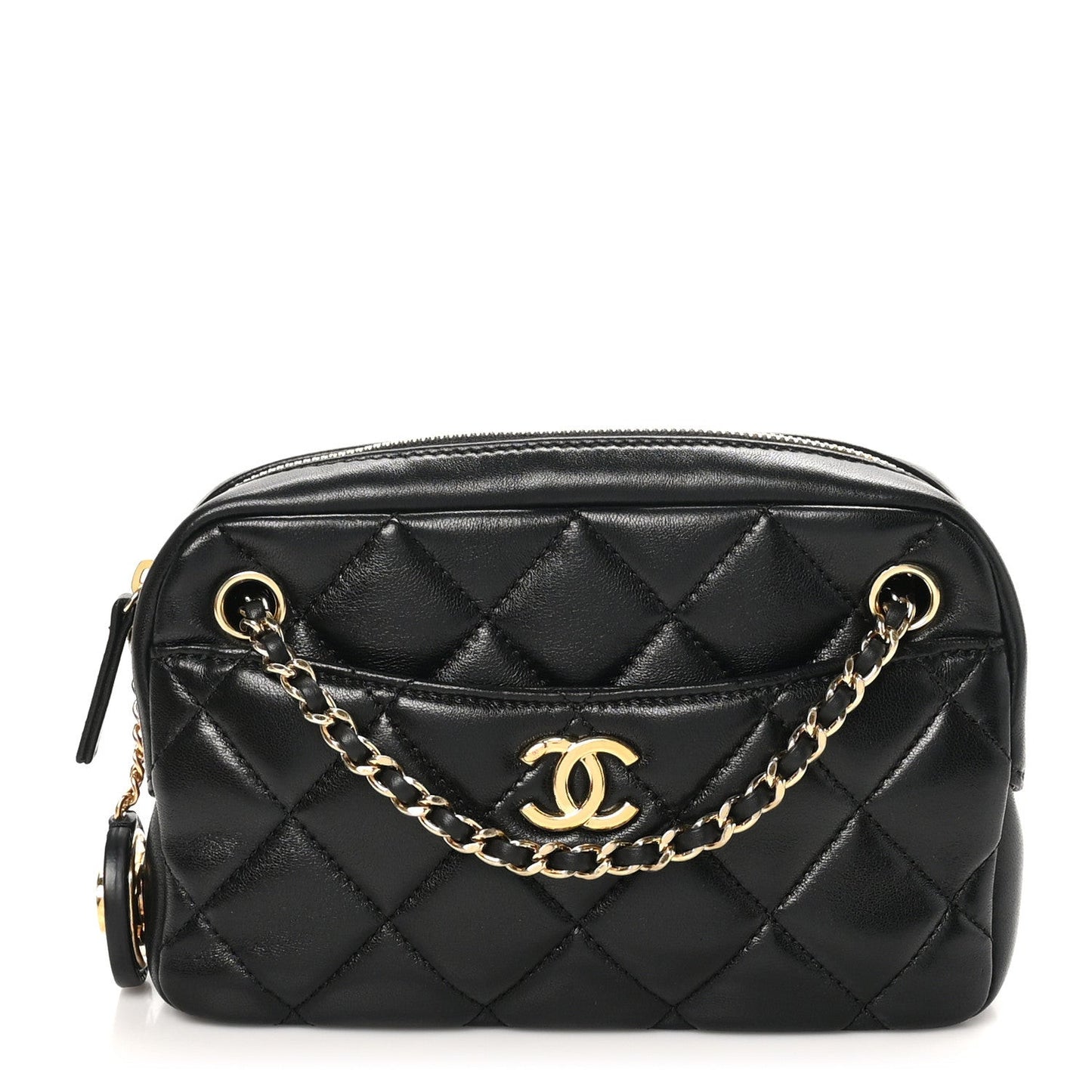 Shiny Lambskin Quilted Mini Camera Case Black