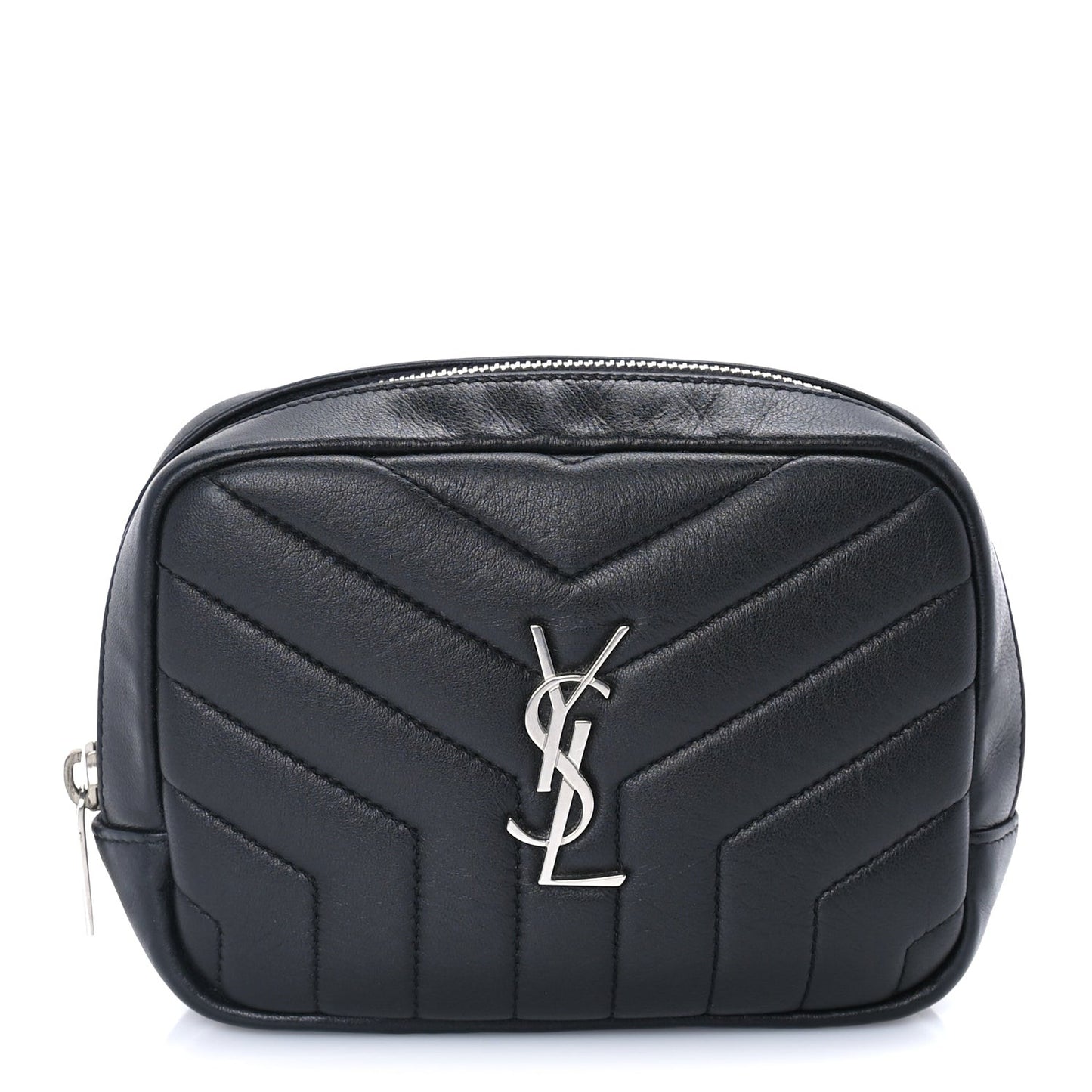 Lambskin Y Quilted Monogram Loulou Cosmetic Case Black