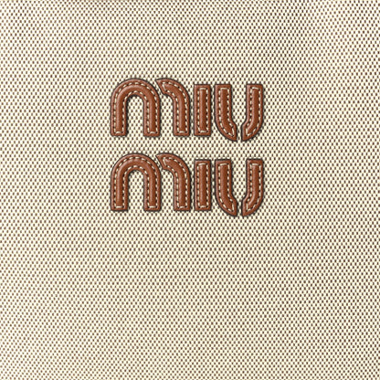 Miu Miu Canvas Calfskin Large Beau Top Handle Bag Naturale Brandy 6 of 8
