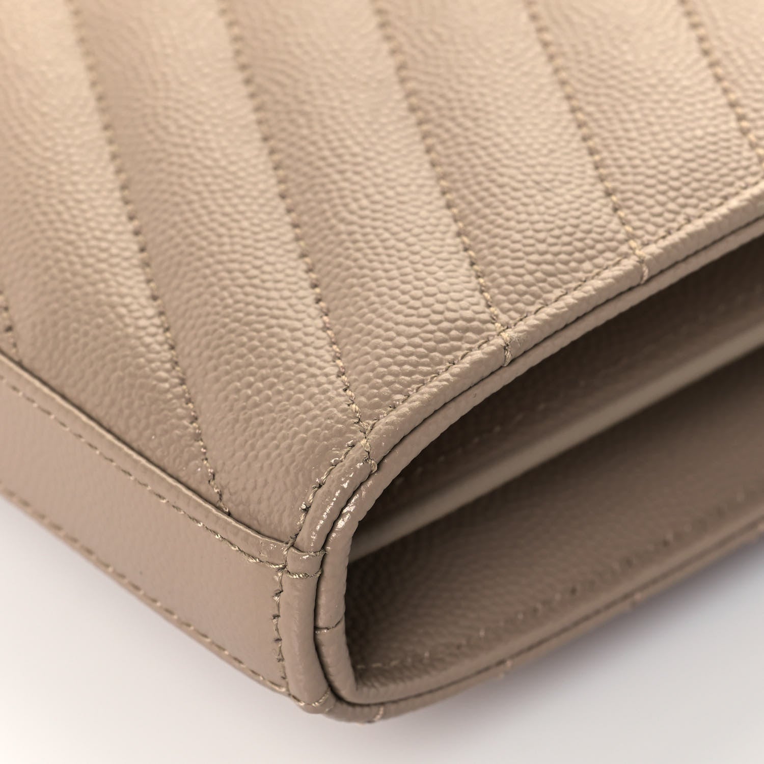 Saint Laurent Grain De Poudre Matelasse Chevron Monogram Chain Wallet Deep Beige 8 of 12