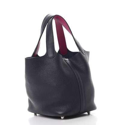 Hermes Taurillon Clemence Swift Eclat Picotin Lock 18 PM Bleu Nuit Rose Pourpre 2 of 12
