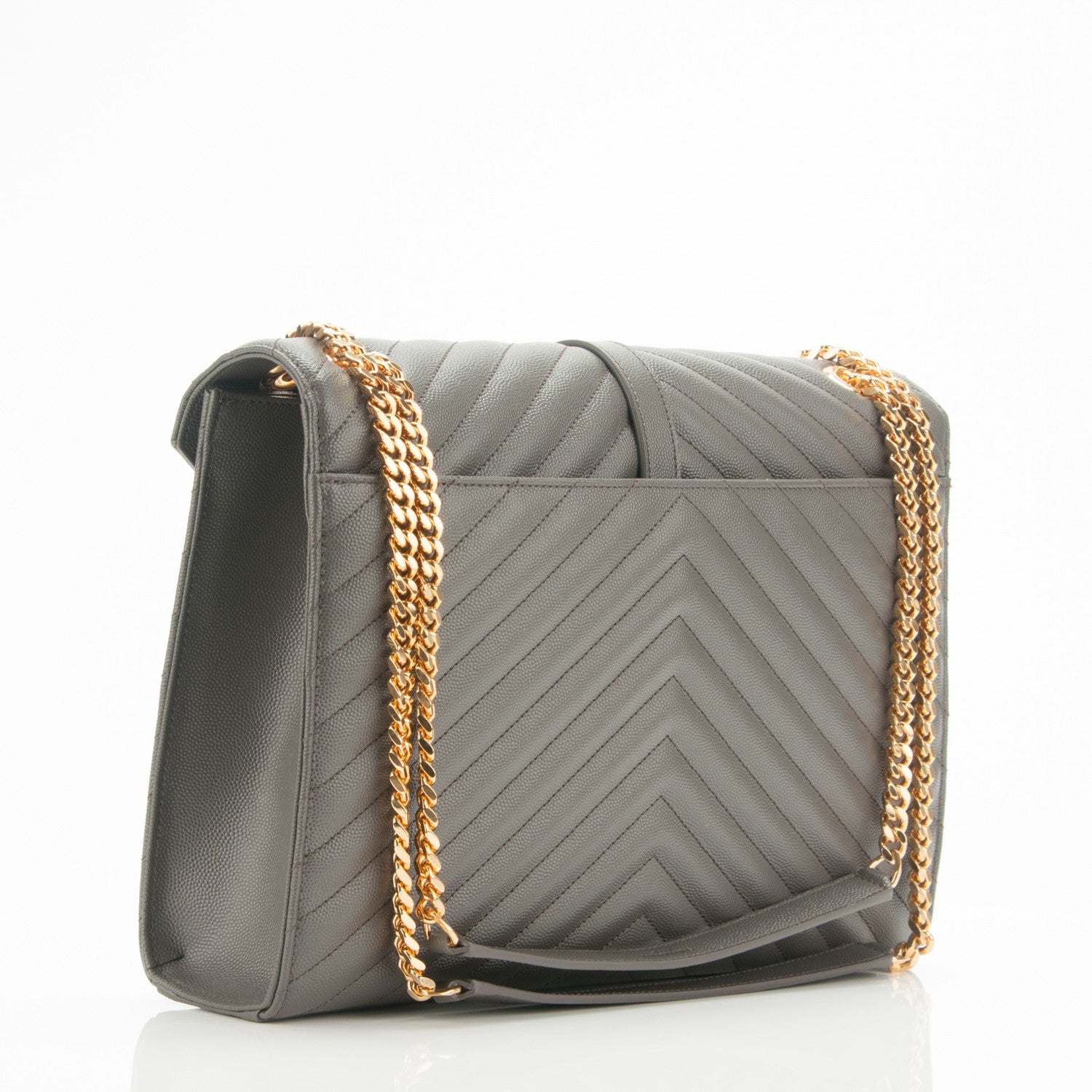 Saint Laurent Grain De Poudre Matelasse Chevron Large Monogram Satchel Earth 3 of 7