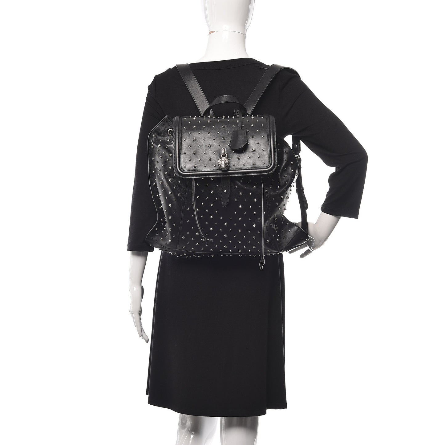 Calfskin Studded Padlock Backpack Black