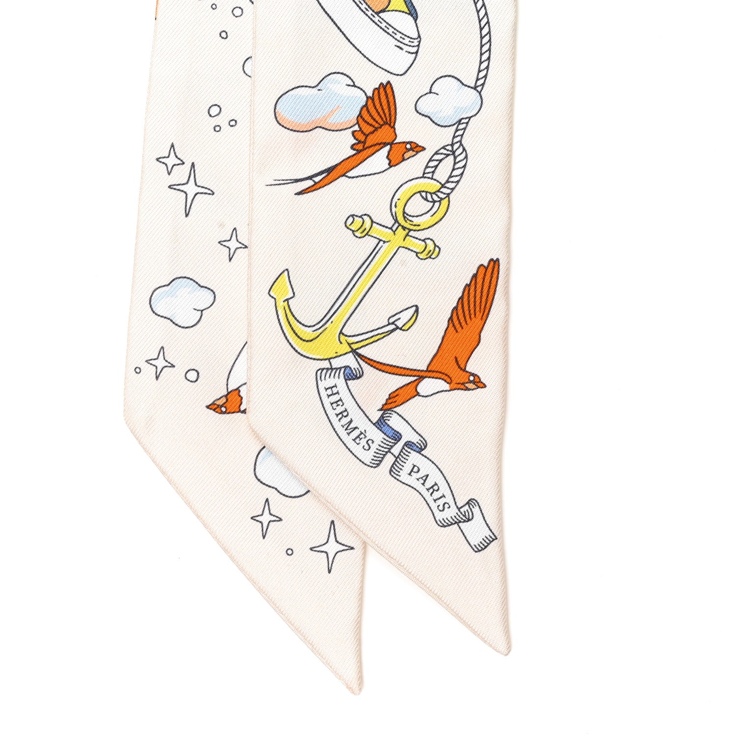 Hermes Silk Sur Mon Nuage Twilly Creme Bleu Ciel Orange 4 of 4