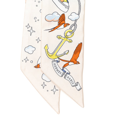 Hermes Silk Sur Mon Nuage Twilly Creme Bleu Ciel Orange 4 of 4