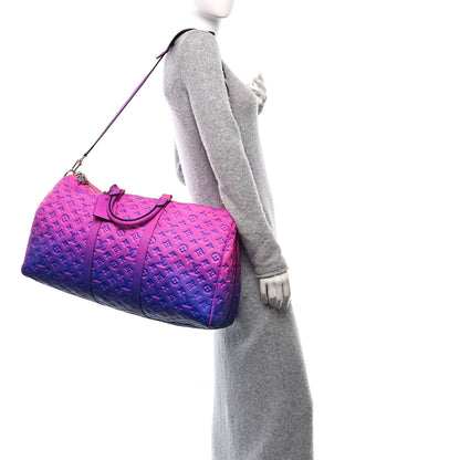 Louis Vuitton Taurillon Illusion Keepall Bandouliere 50 Bleu Rose 2 of 10