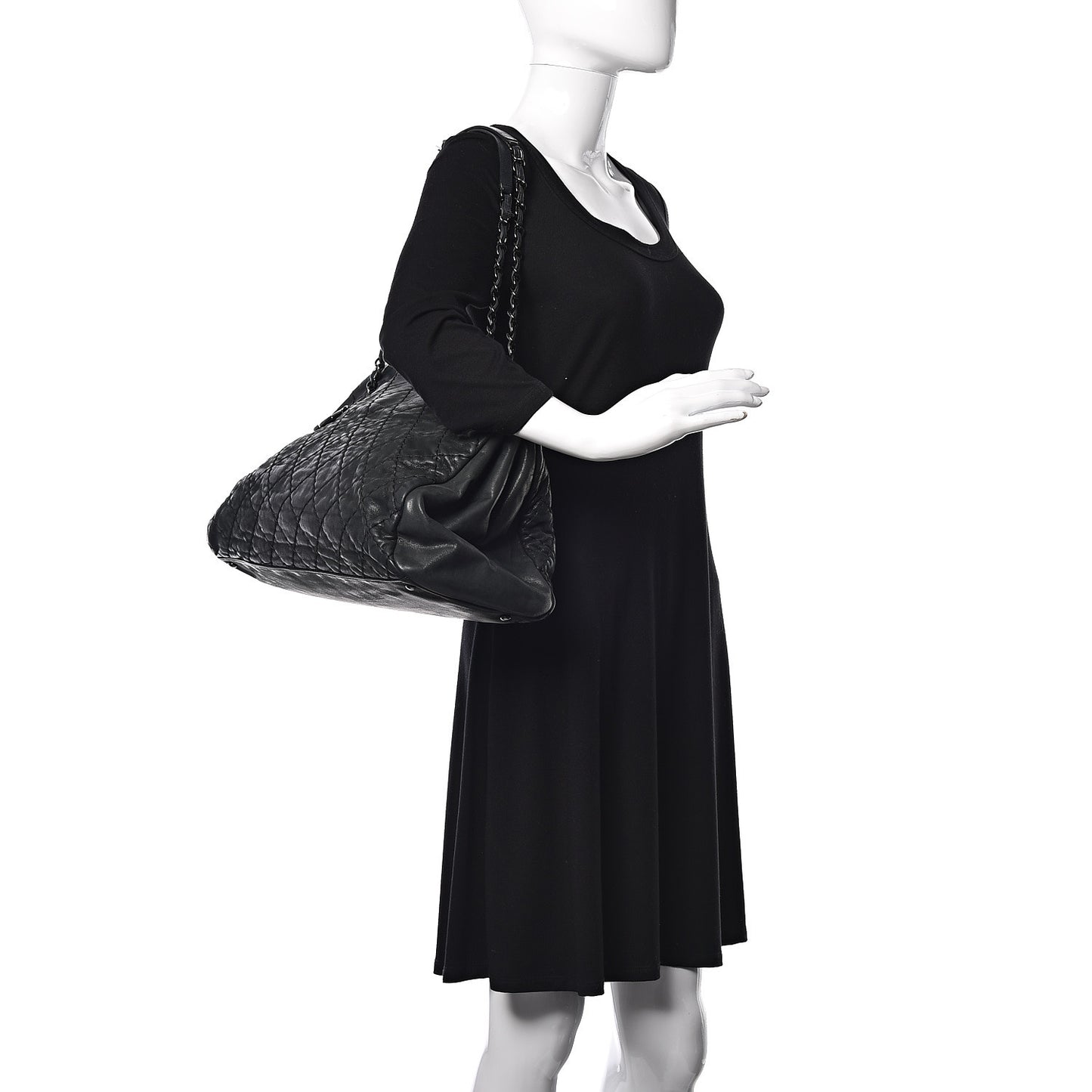 Iridescent Calfskin Large Just Mademoiselle Bowling Bag Black