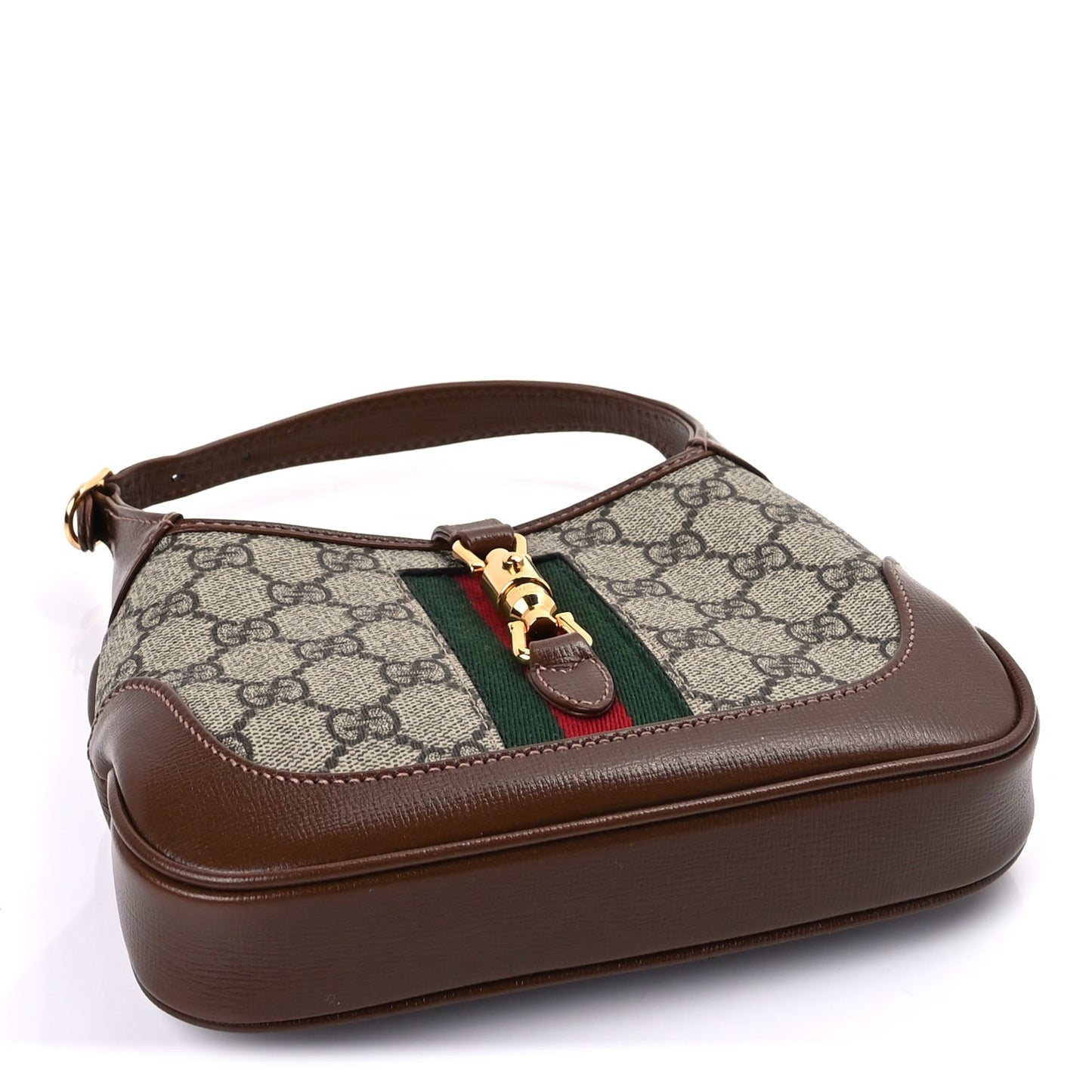 GG Supreme Monogram Azalea Calfskin Web Mini Jackie 1961 Hobo  Beige Ebony Brown Sugar