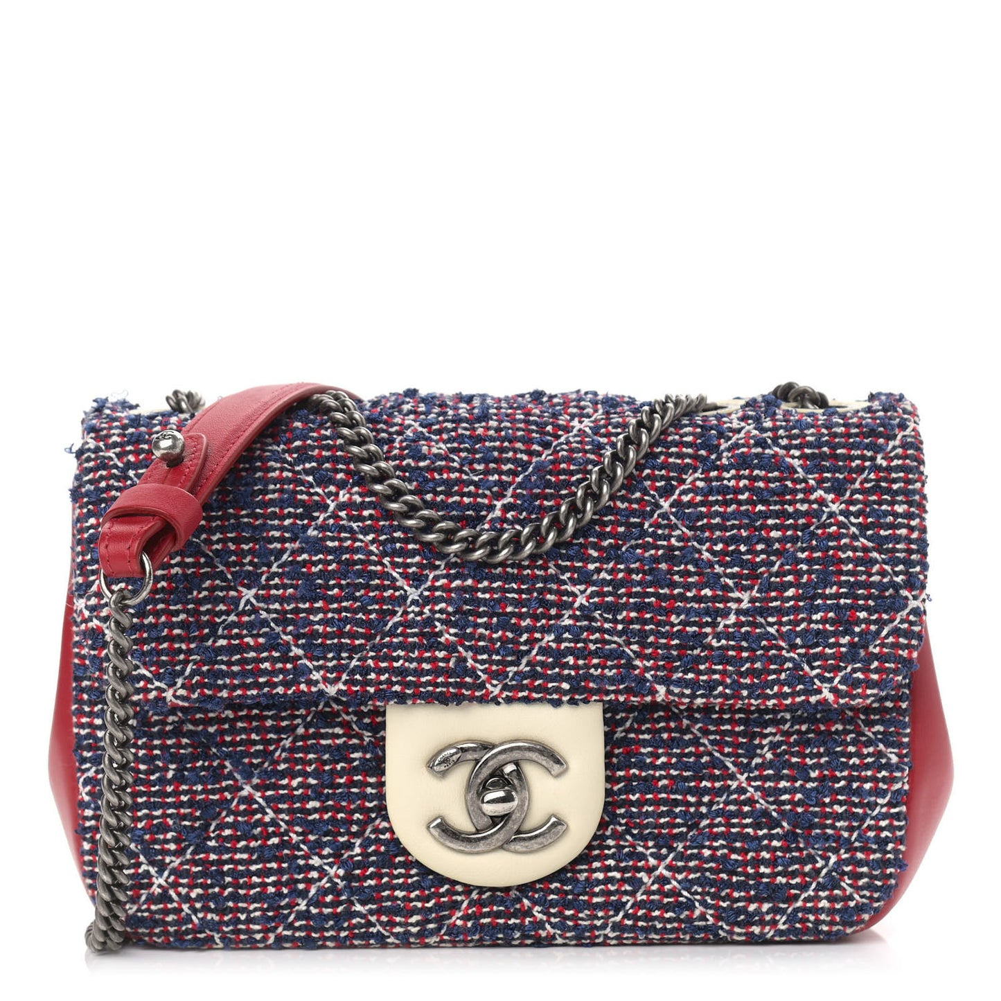 Tweed Lambskin Quilted Mini Flap Red Multicolor