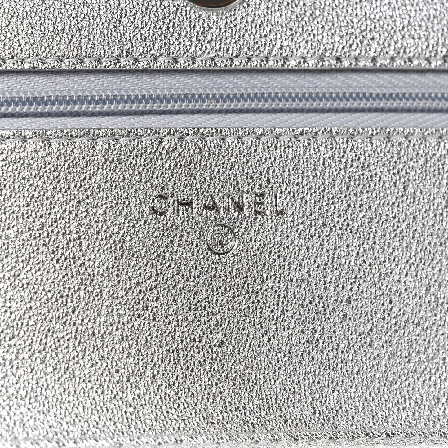 Metallic Lambskin Quilted Wallet On Chain WOC Silver