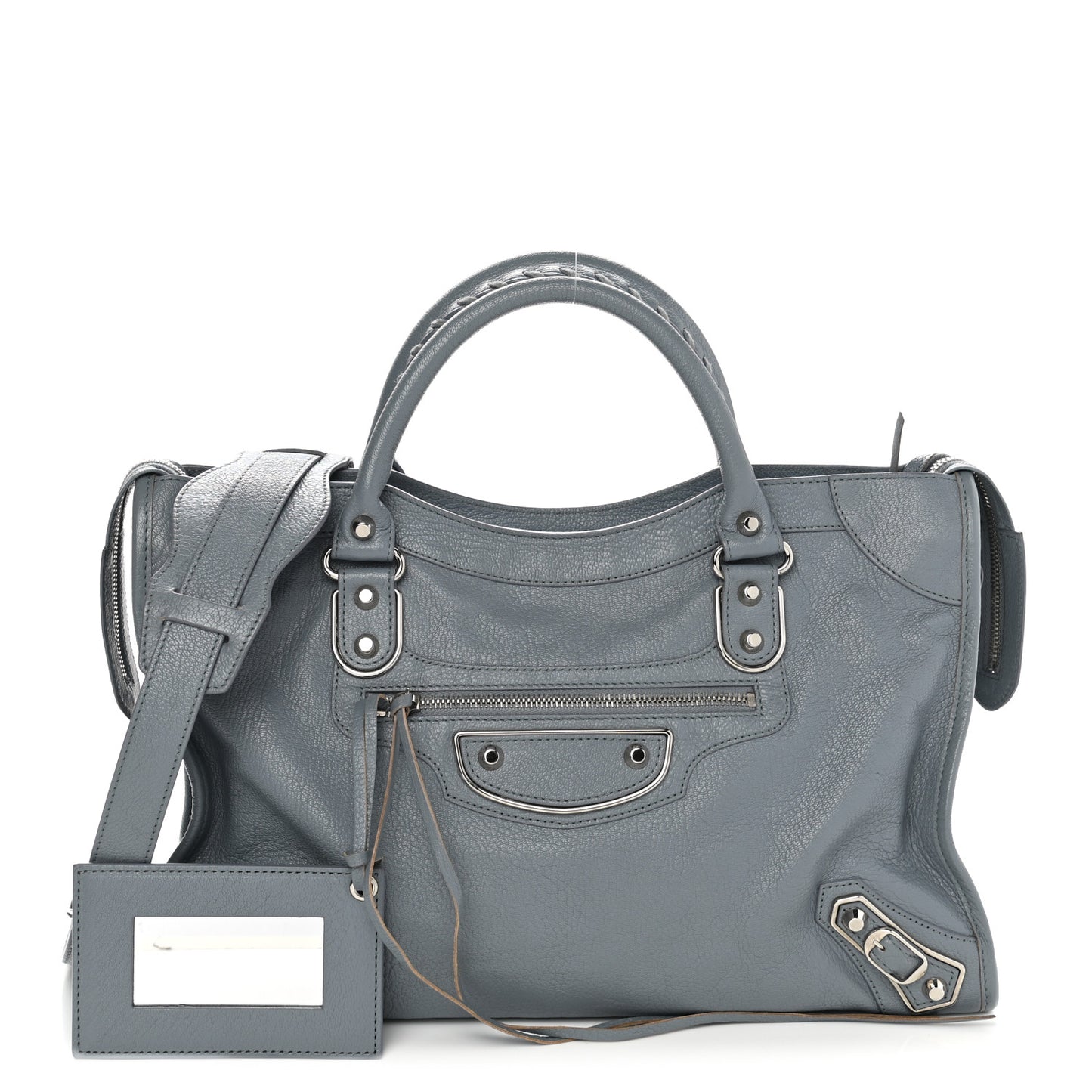 Chevre Silver Metallic Edge Hardware City Bleu Acier