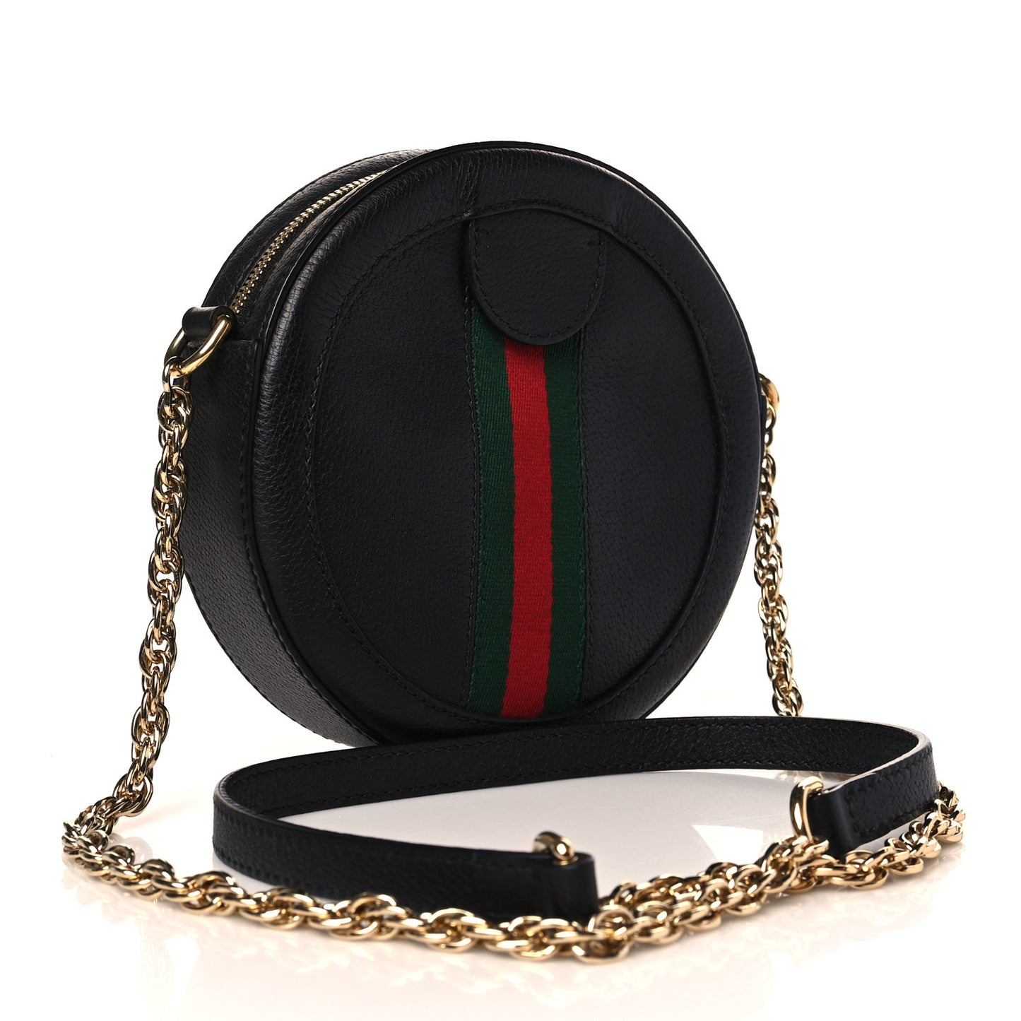 Grained Calfskin Web Mini Ophidia Round Shoulder Bag Black