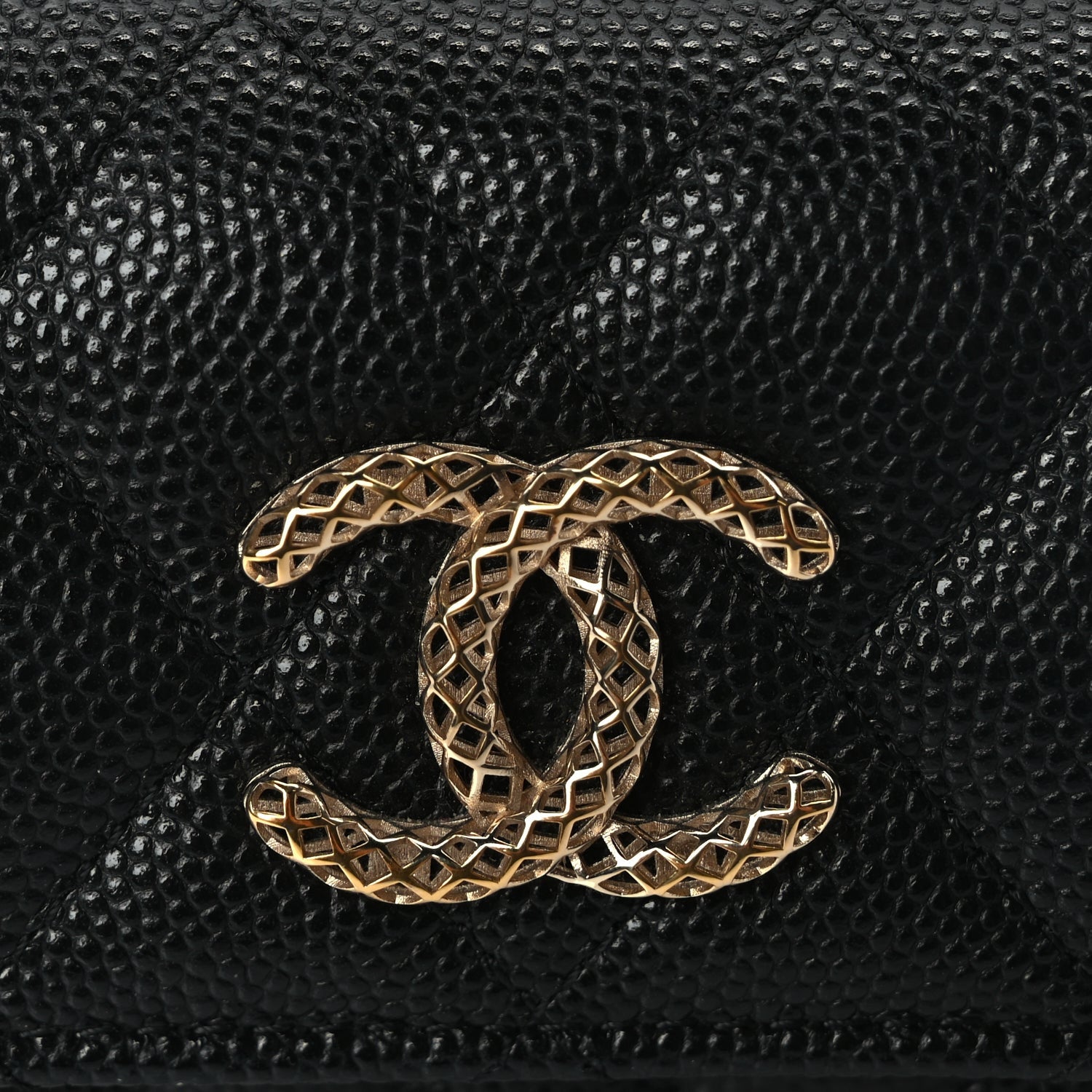 Chanel CHANEL Caviar Metal Perforated Quilted CC Flap Card Holder Black 5 of 9