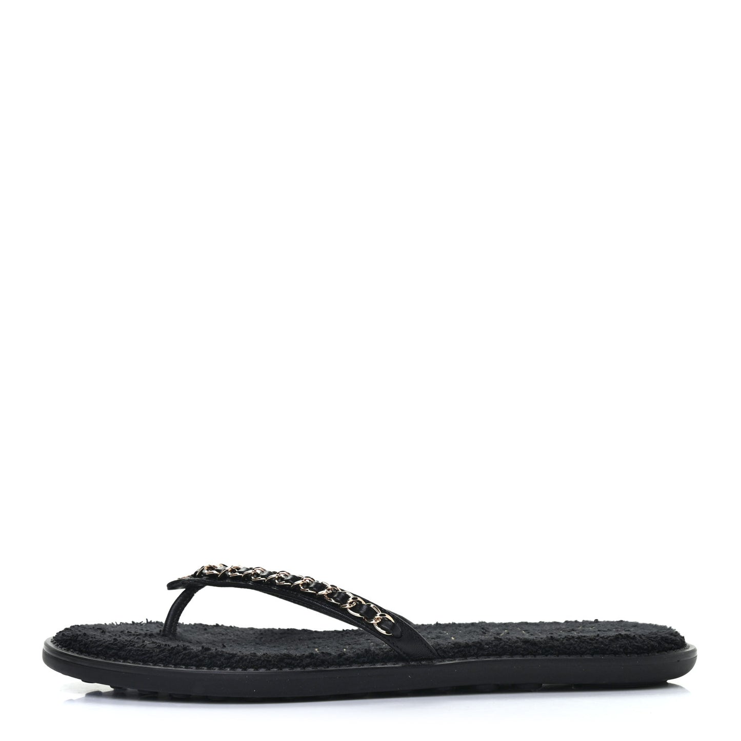 Lambskin CC Chain Thong Sandals 38 Black