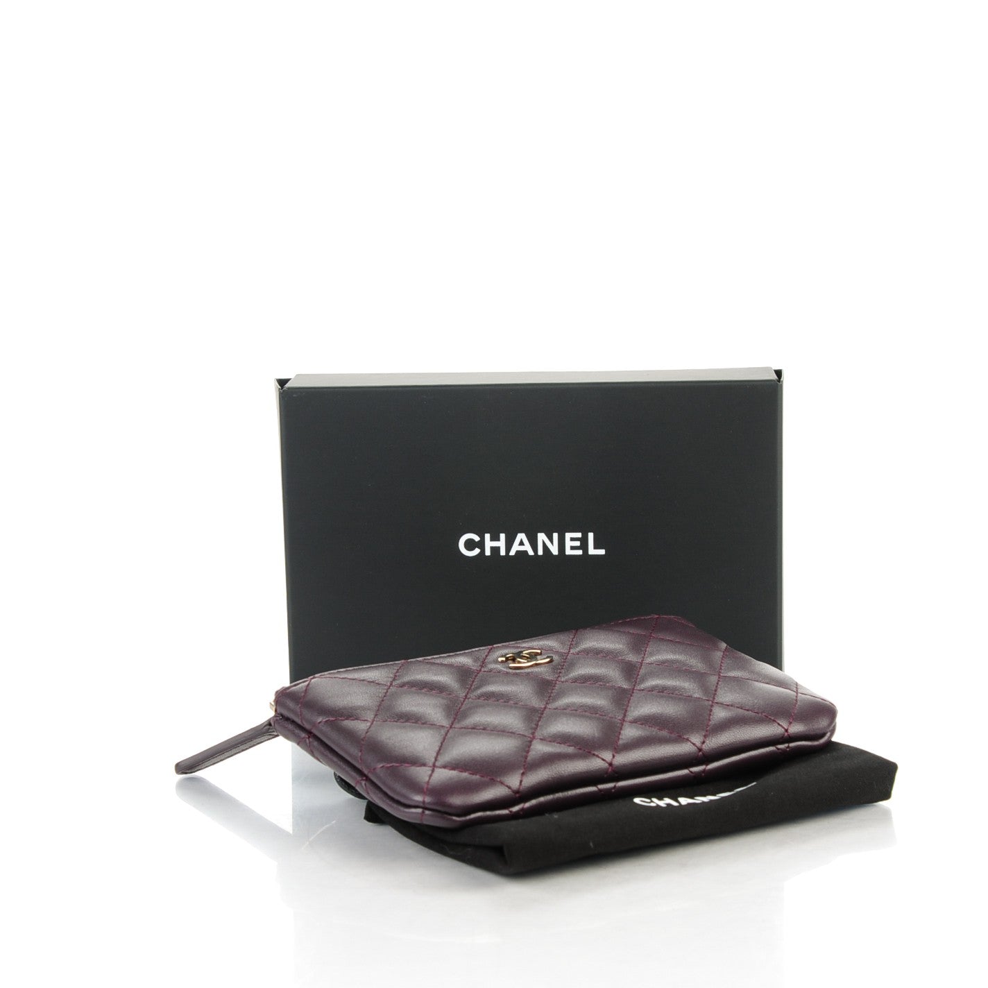 Lambskin Quilted Small Cosmetic Pouch Dark Purple