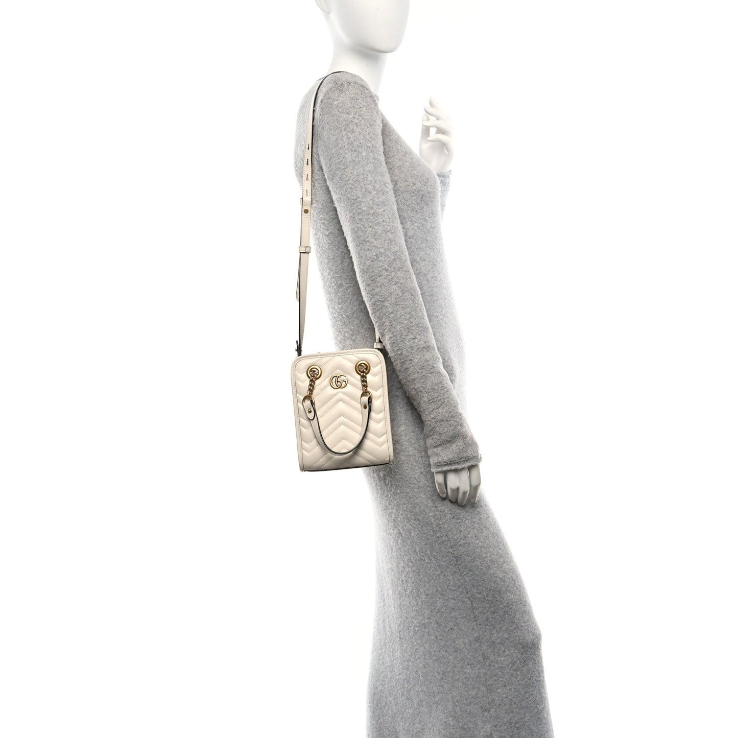 Calfskin Matelasse Chevron Mini GG Marmont Tote Mystic White