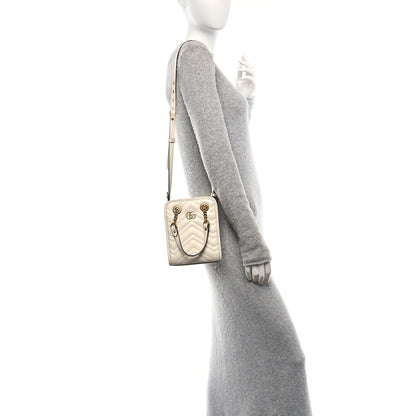 Gucci Calfskin Matelasse Chevron Mini GG Marmont Tote Mystic White 2 of 7