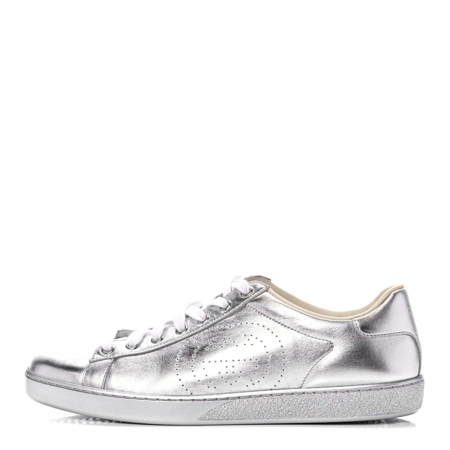 Gucci Metallic Nappa Interlocking G Perforated Womens Ace Sneakers 40.5 Silver 1 of 12