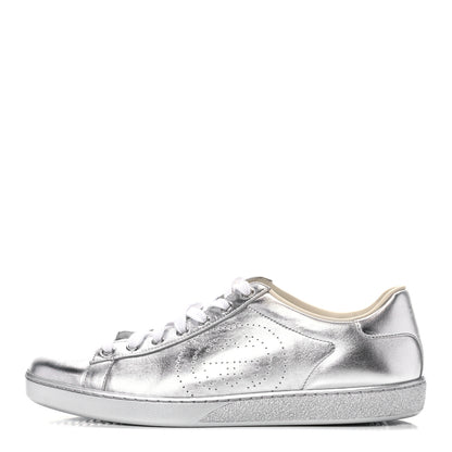 Gucci Metallic Nappa Interlocking G Perforated Womens Ace Sneakers 40.5 Silver 1 of 12
