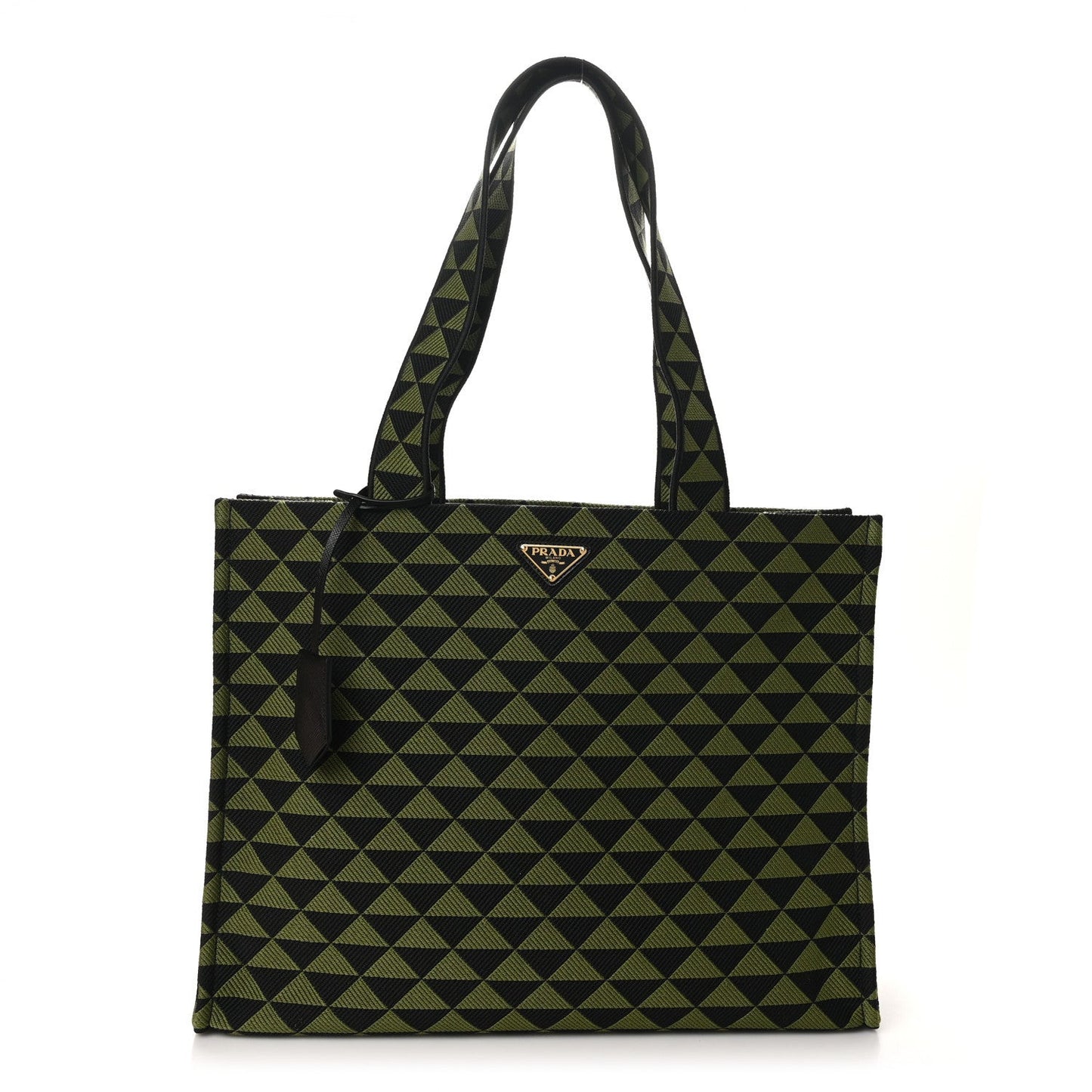 Jacquard Saffiano Triangolo Symbole Embroidered Shopping Tote Black Edera