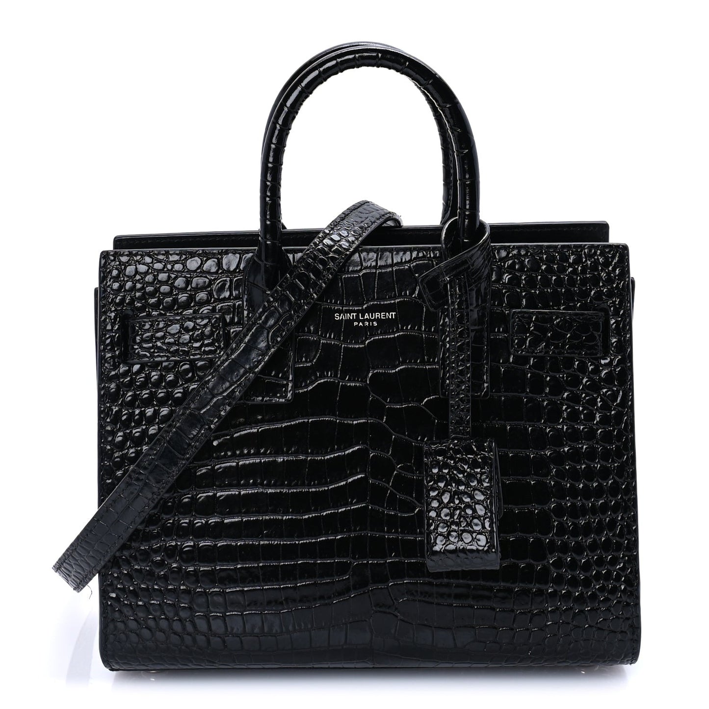 Calfskin Crocodile Embossed Nano Sac De Jour Black