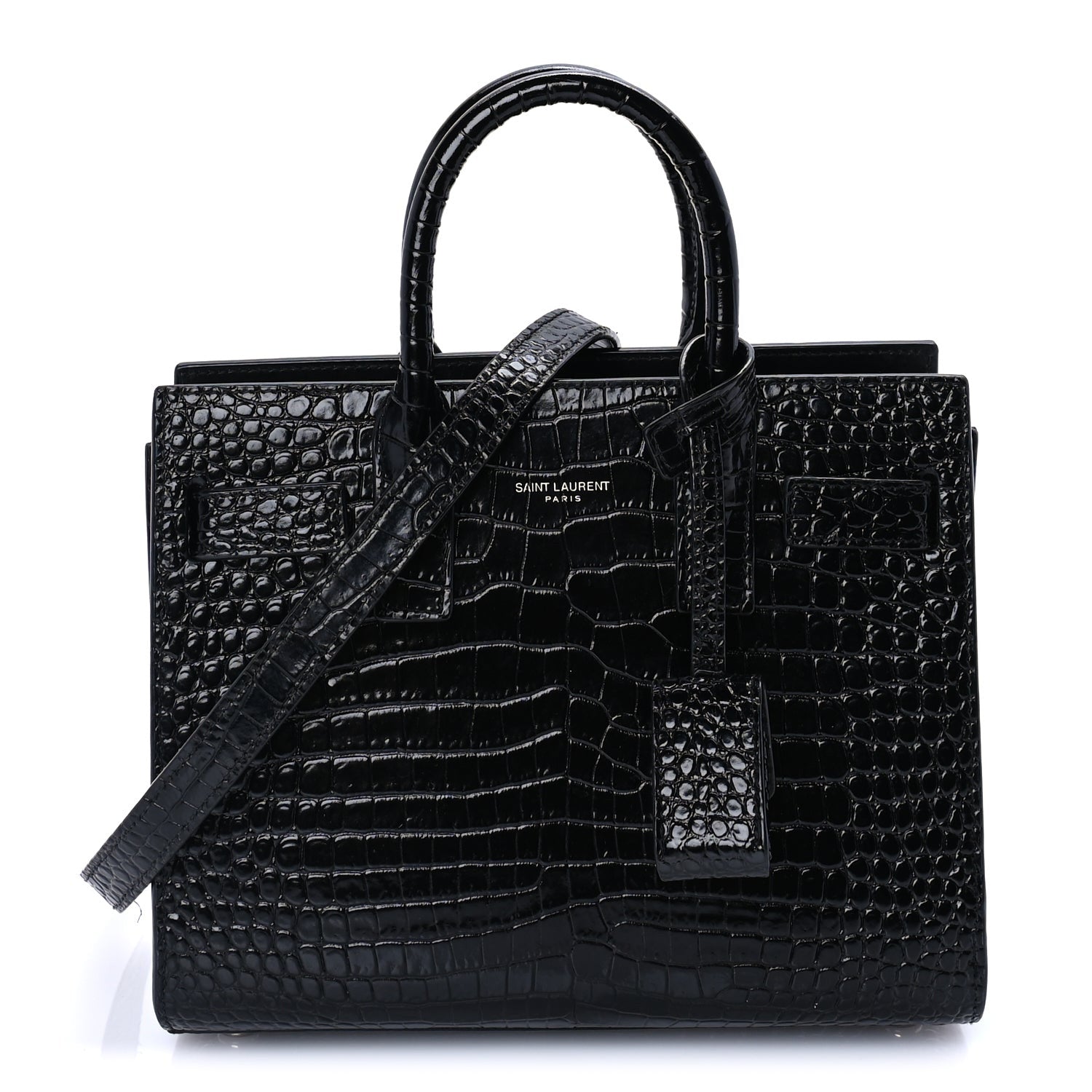Saint Laurent Calfskin Crocodile Embossed Nano Sac De Jour Black 1 of 8