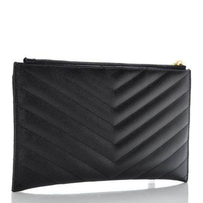 Saint Laurent Grain De Poudre Chevron Monogram Bill Pouch Black 3 of 9