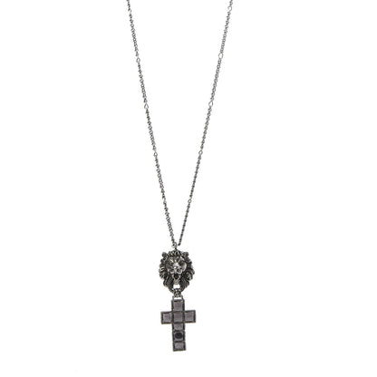 Gucci Enamel Brass Lion Head Crucifix Necklace Black 1 of 6