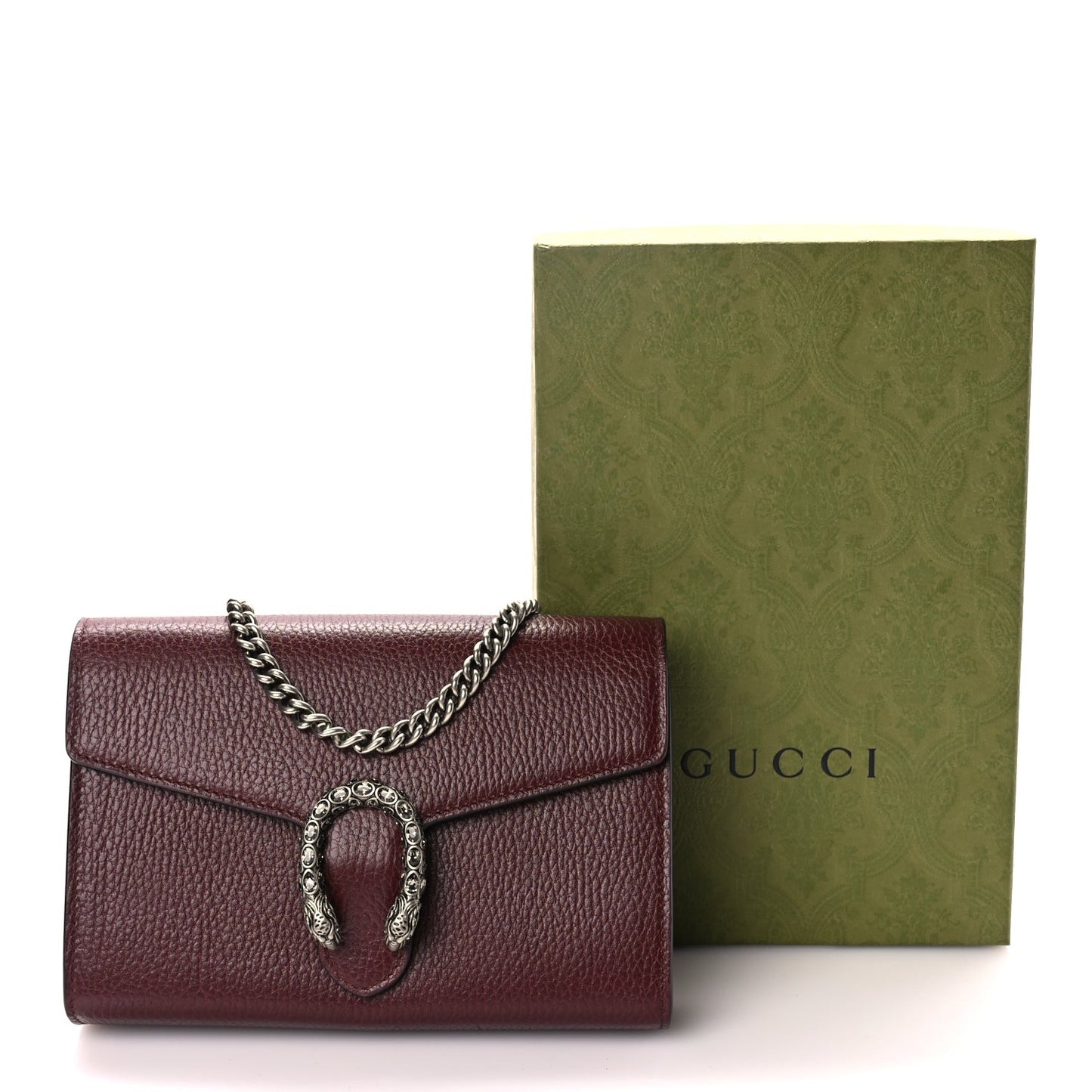 GUCCI Dollar Calfskin Crystal Mini Dionysus Chain Wallet Vintage Bordeaux