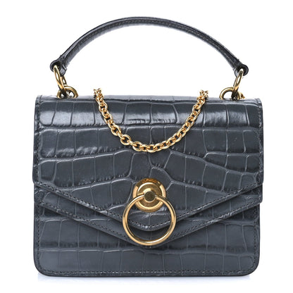 Mulberry Calfskin Crocodile Embossed Small Harlow Satchel Dark Grey 1 of 7